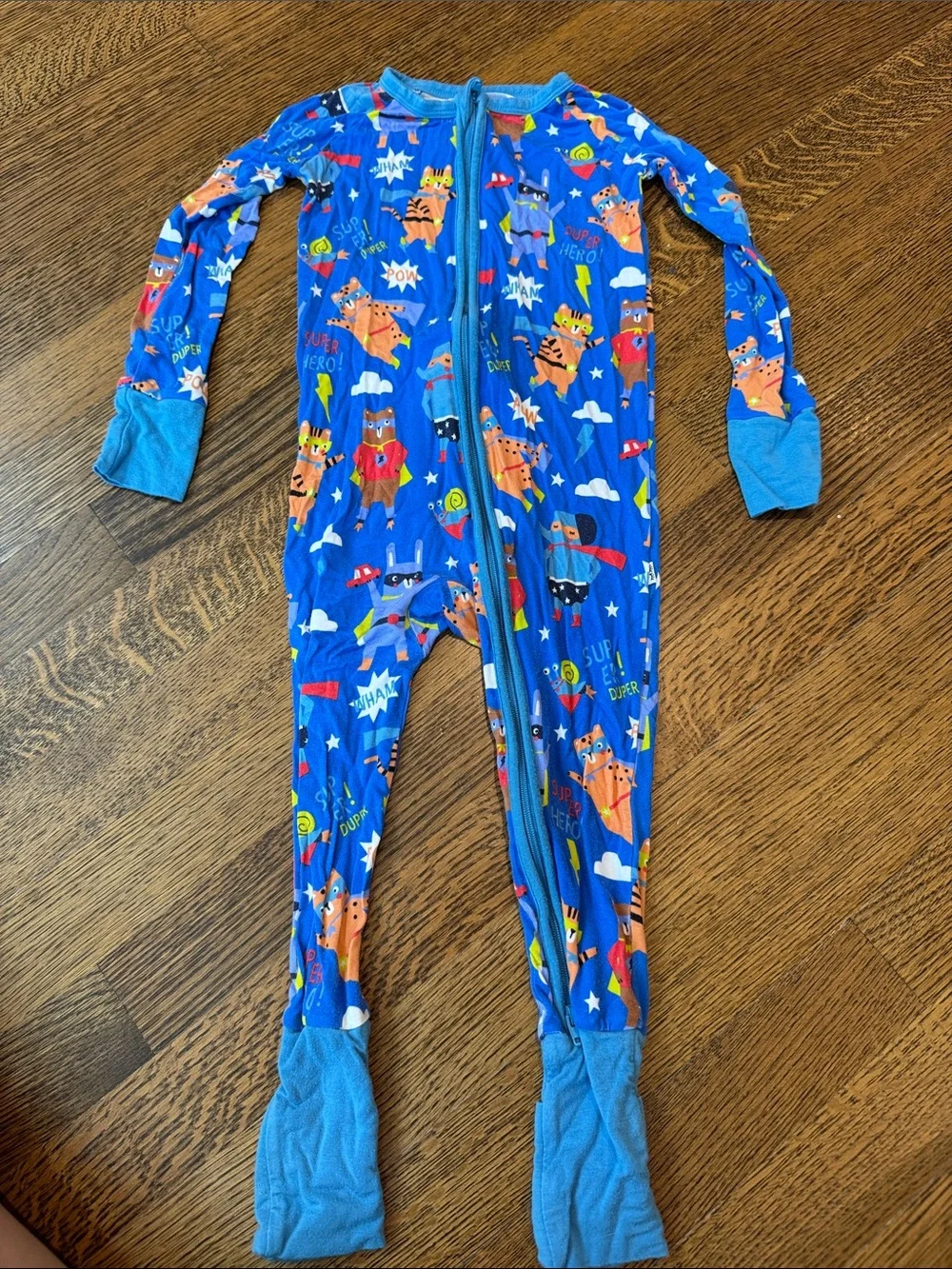 Little Sleepies Blue Superhero Animal Print Footed Pajamas